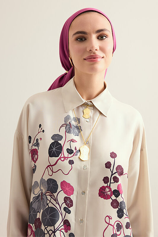 Pool Flower Stone Twill Silk Shirt - 5