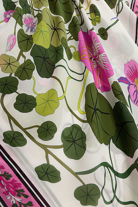 Pool Flower White Chiffon Silk Scarf - 2