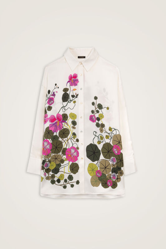 Pool Flower White Twill Silk Shirt - 1