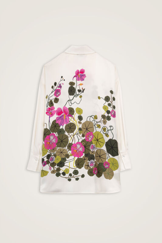 Pool Flower White Twill Silk Shirt - 3