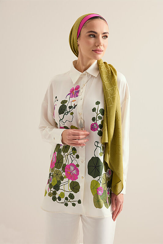 Pool Flower White Twill Silk Shirt - 3