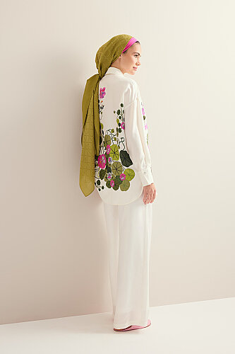 Pool Flower White Twill Silk Shirt - 1