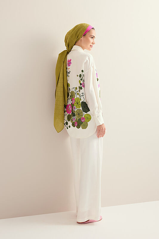 Pool Flower White Twill Silk Shirt - 1