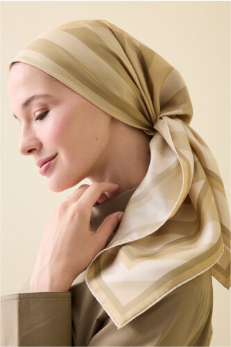 Pop Art Beige Silk Scarf - 3