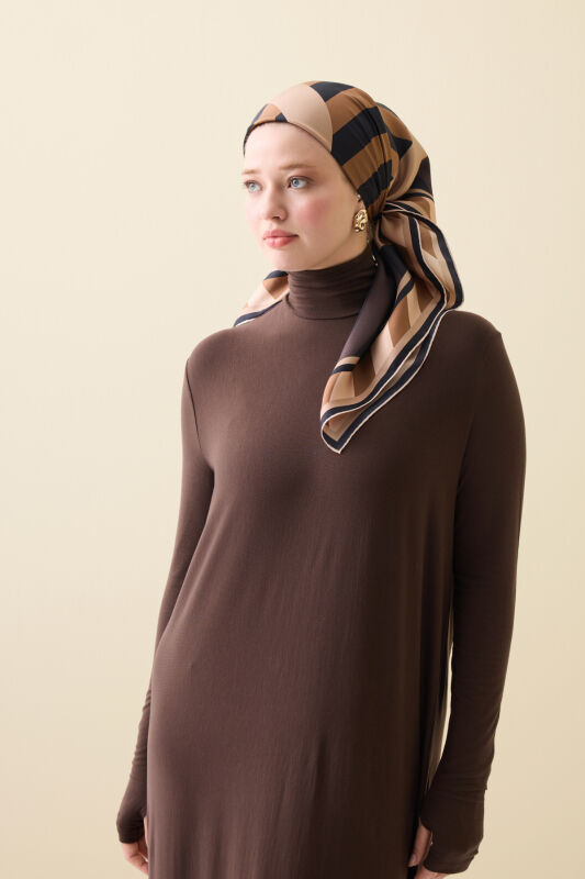 Pop Art Brown Silk Scarf - 5