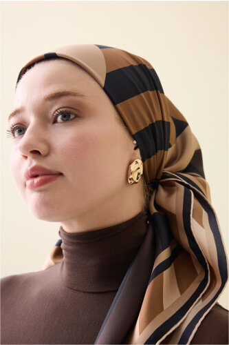Pop Art Brown Silk Scarf - 3