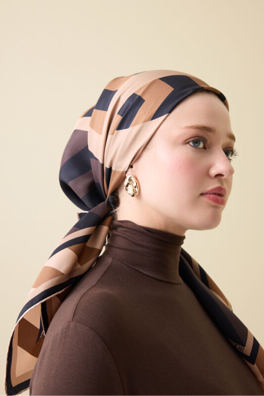 Pop Art Brown Silk Scarf - 6