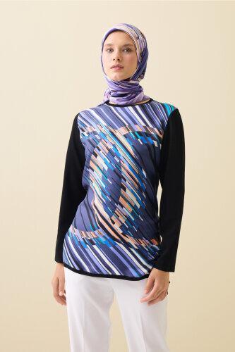 Pop Art Navy Blue Knit Blouse - Imannoor (1)
