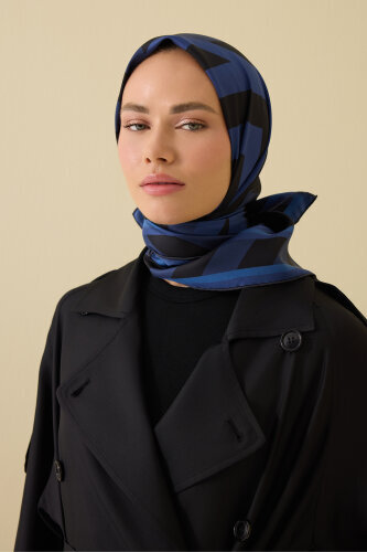 Pop Art Navy Blue Silk Scarf - 3