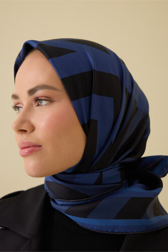 Pop Art Navy Blue Silk Scarf 