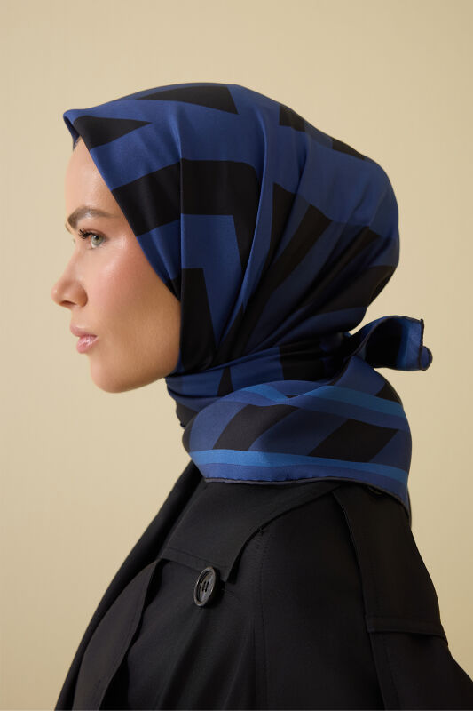 Pop Art Navy Blue Silk Scarf - 5