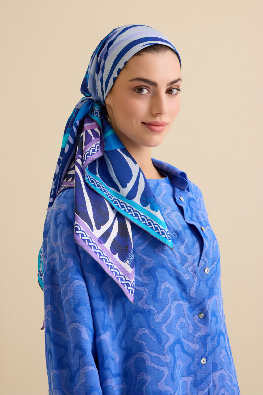 Poppy Navy Blue-Purple Double-Sided Silk Twill Scarf - 3