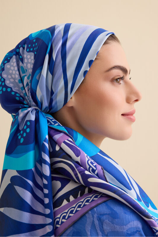 Poppy Navy Blue-Purple Double-Sided Silk Twill Scarf - 1