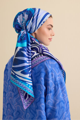 Poppy Navy Blue-Purple Double-Sided Silk Twill Scarf - 5