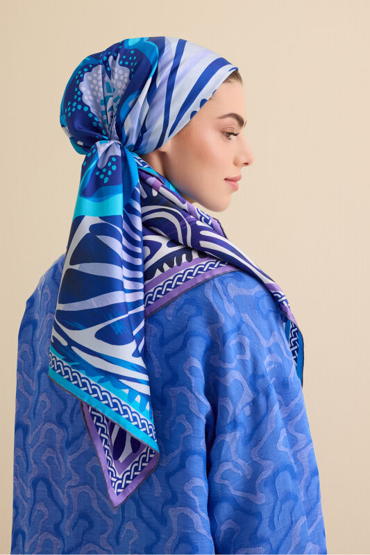 Poppy Navy Blue-Purple Double-Sided Silk Twill Scarf - 5