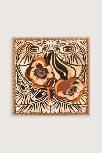 Poppy Orange-Beige Double-Sided Silk Twill Scarf - 4