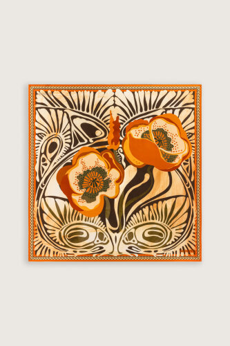 Poppy Orange-Beige Double-Sided Silk Twill Scarf - 2