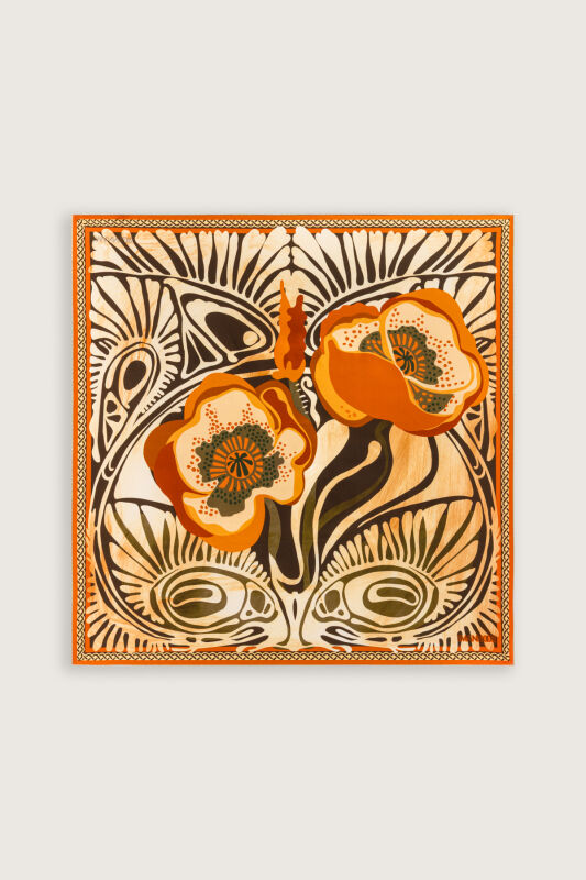 Poppy Orange-Beige Double-Sided Silk Twill Scarf - 2