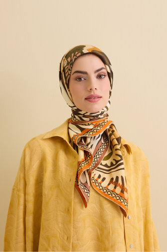 Poppy Orange-Beige Double-Sided Silk Twill Scarf - 5