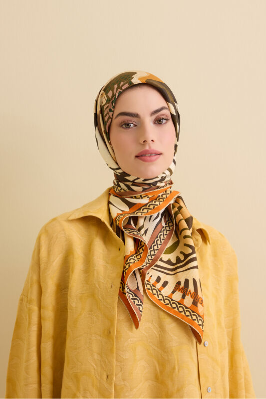 Poppy Orange-Beige Double-Sided Silk Twill Scarf - 5