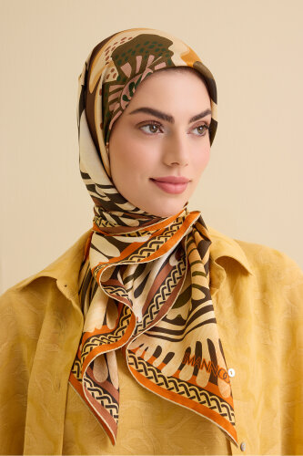 Poppy Orange-Beige Double-Sided Silk Twill Scarf 