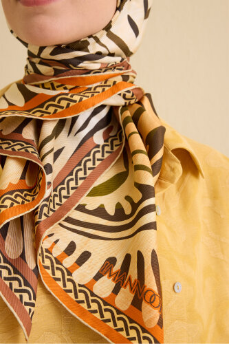 Poppy Orange-Beige Double-Sided Silk Twill Scarf - 3