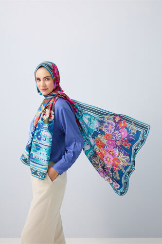 Pots Blue Cotton Silk Shawl 