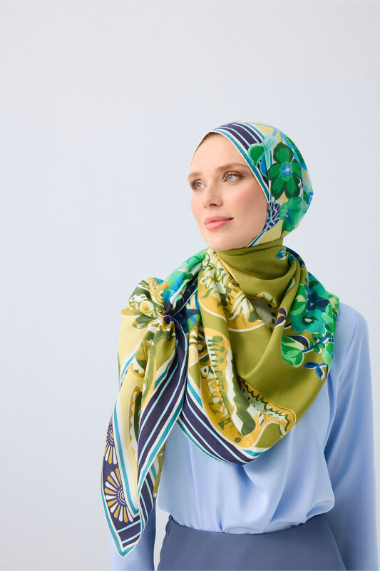 Pots Green Cotton Silk Shawl - 5