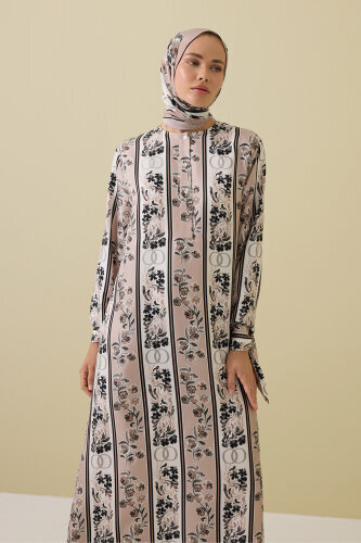 Powder Platter Silk Dress with Swing Cuff Detail - 3