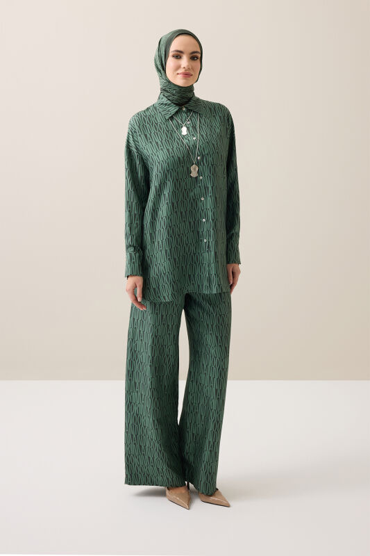 Printed Green Twill Silk Shirt - 7
