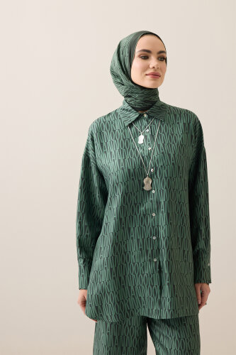 Printed Green Twill Silk Shirt - 1