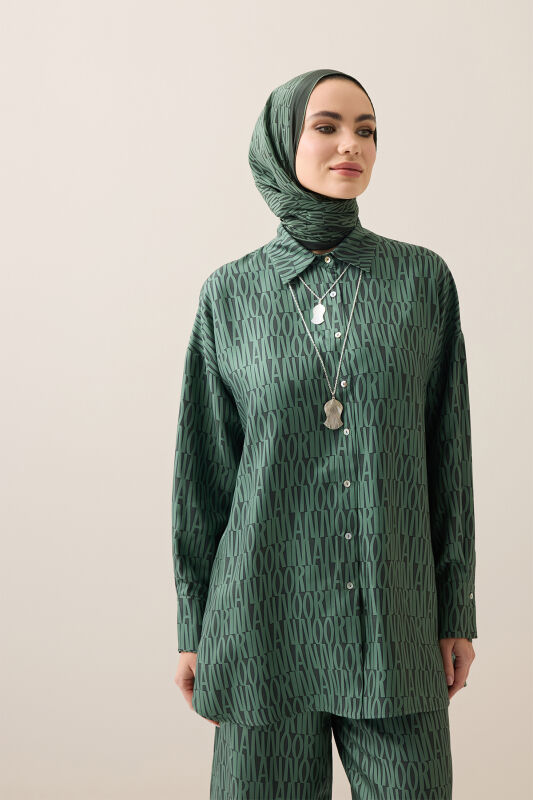 Printed Green Twill Silk Shirt - 1