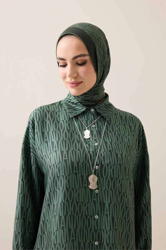 Printed Green Twill Silk Shirt - 5