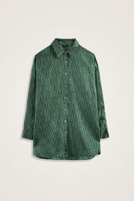 Printed Green Twill Silk Shirt - 2