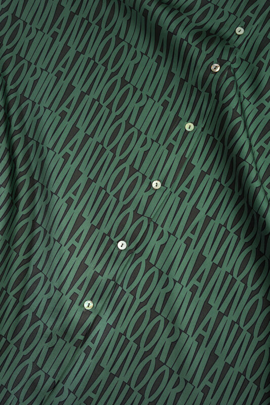 Printed Green Twill Silk Shirt - 6