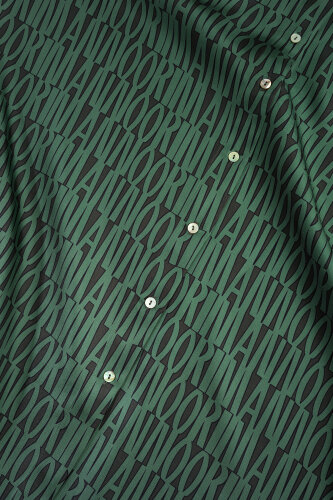 Printed Green Twill Silk Shirt - 6