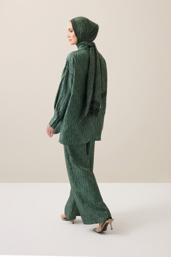 Printed Green Twill Silk Trousers - 5