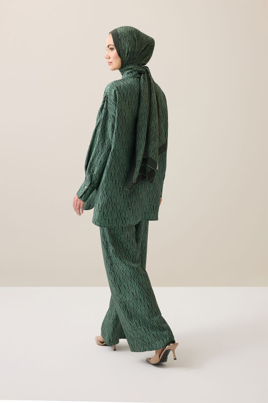 Printed Green Twill Silk Trousers - 5