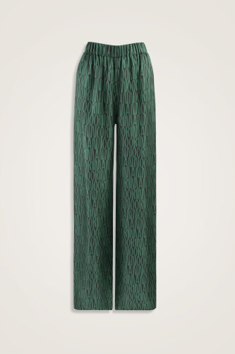 Printed Green Twill Silk Trousers - 2