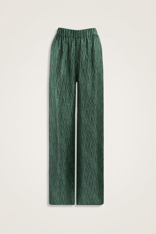 Printed Green Twill Silk Trousers - 2