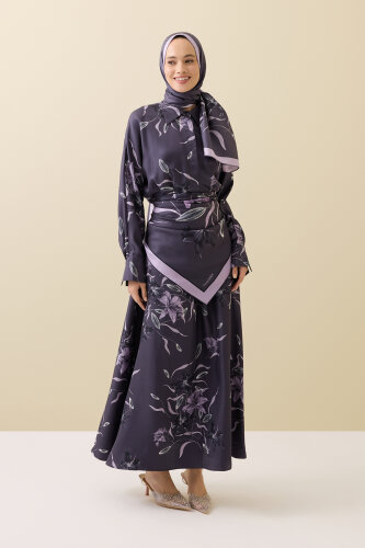 Purple Silk Dress with Lily Waist Detail - 1