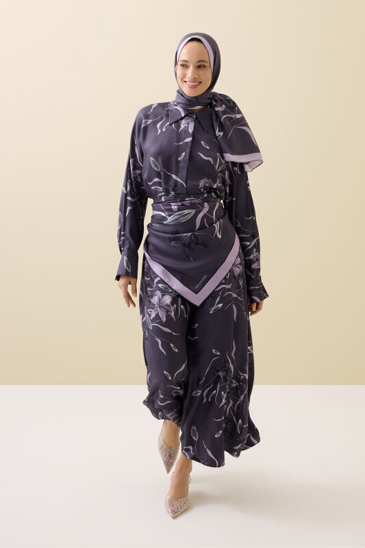 Purple Silk Dress with Lily Waist Detail - 5