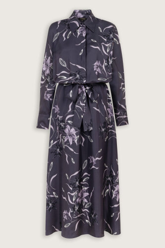 Purple Silk Dress with Lily Waist Detail - 2