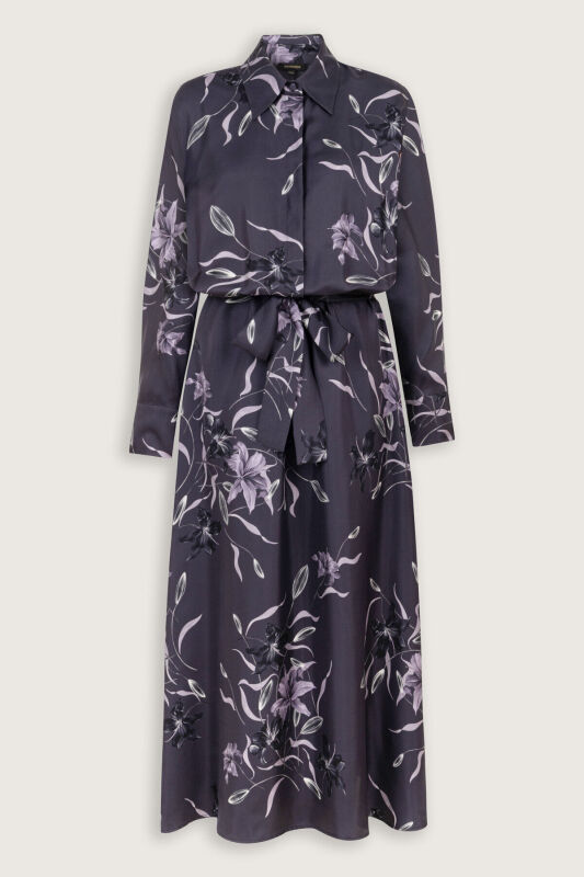 Purple Silk Dress with Lily Waist Detail - 2