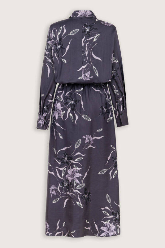 Purple Silk Dress with Lily Waist Detail - 4