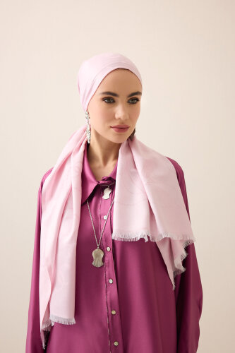Püskül Noor Toz Pembe Jakar İpek Şal 70x200 - Imannoor (3)