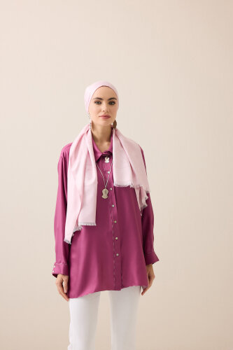 Püskül Noor Toz Pembe Jakar İpek Şal 70x200 - 5