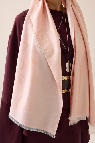 Püskül Noor Açık Pudra Jakar İpek Şal 70x200 - Imannoor (2)