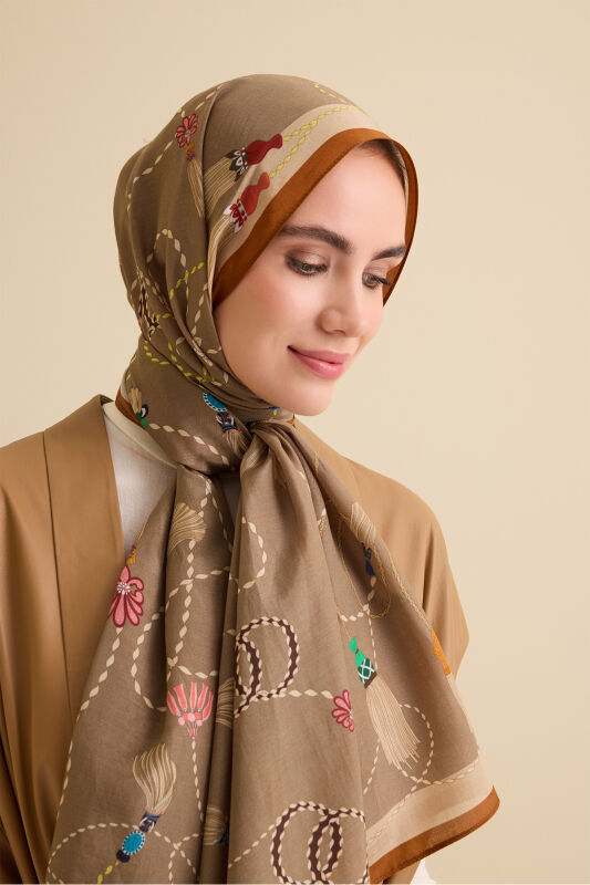 Püskül Noor Bej Floş Pamuk Şal 70x210 - 3