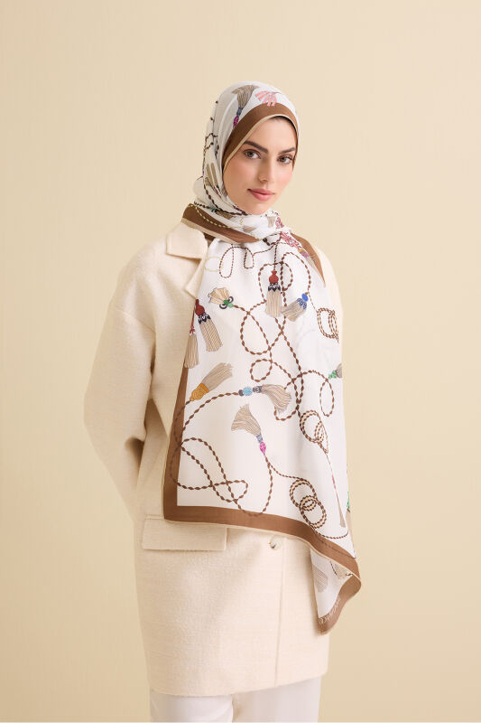 Püskül Noor Beyaz Floş Pamuk Şal 70x210 - 3